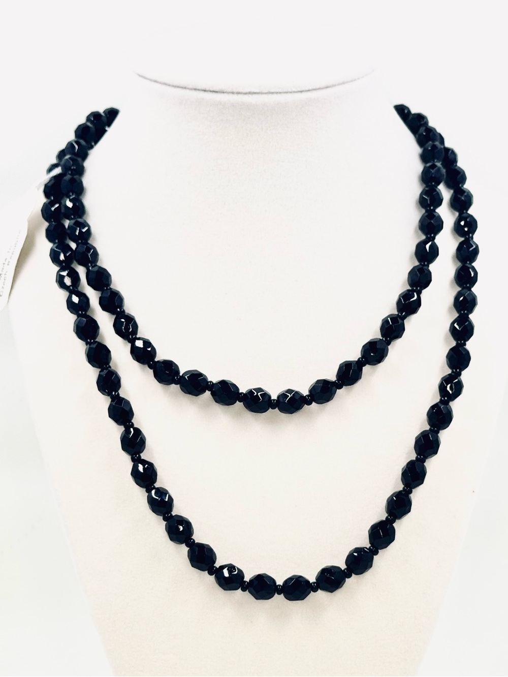 CZECH GLASS 35” Black Faceted Beaded Necklace Vintage NWT